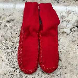 Hanna Red Knit Slipper Socks Moccasins Size 1-3Y Washable‎